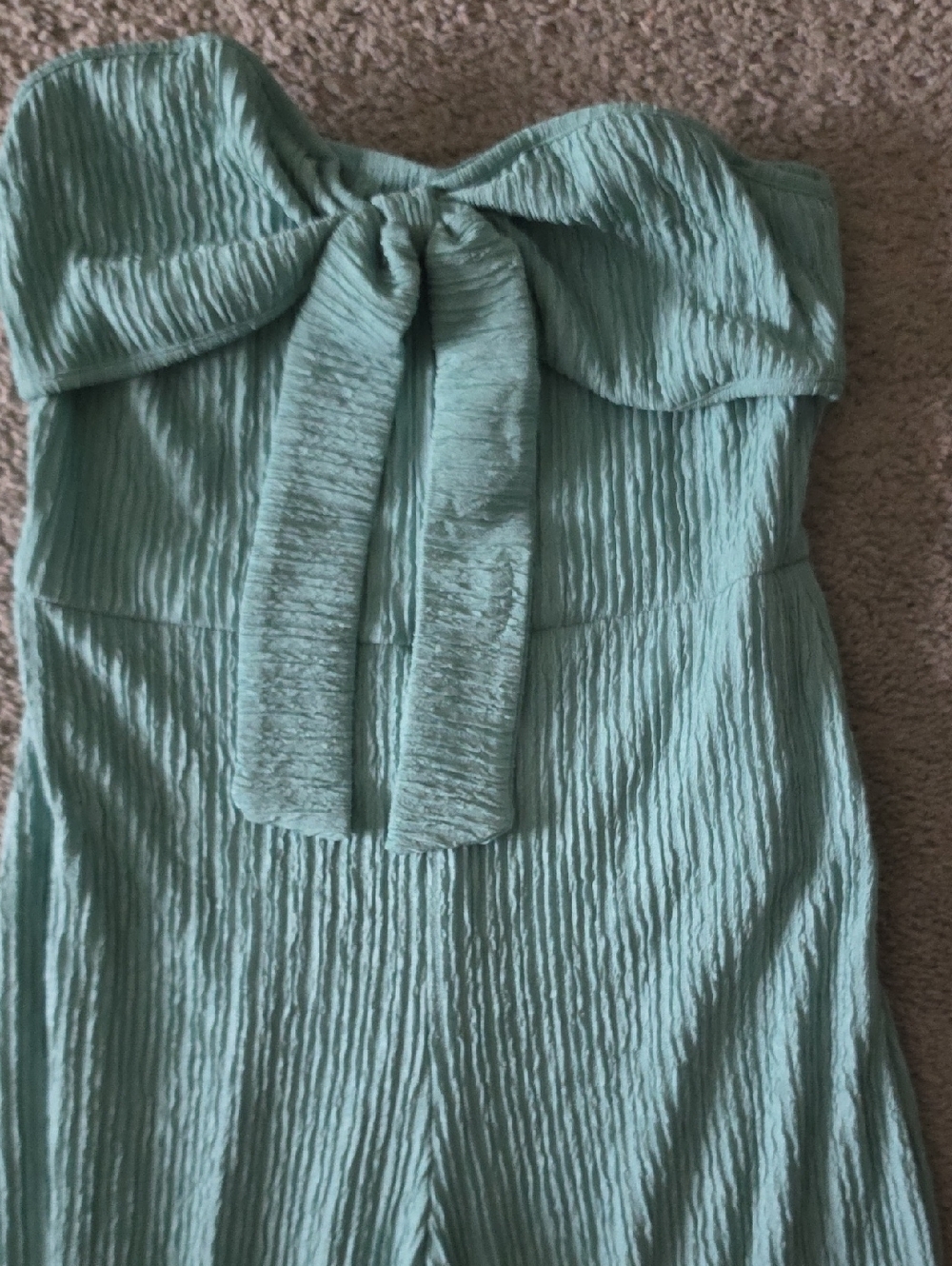 Textured Strapless Mint Jumpsuit with Front Tie